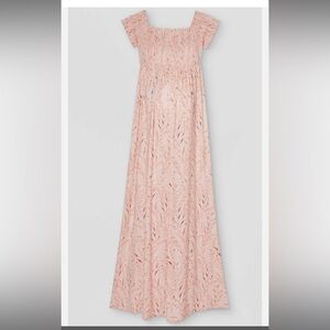 Pale Pink Floral Smocked Off Shoulder Maxi Dress- NWT!